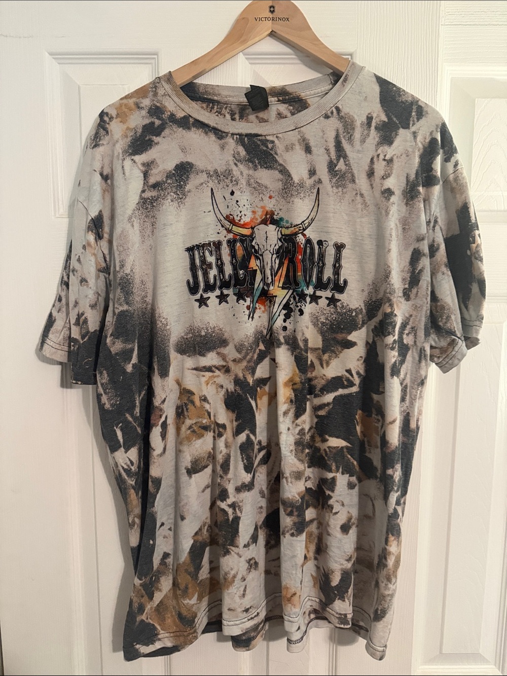 Gildan JELLY ROLL Black Tan Tie-Dye Longhorn Graphic Tee
